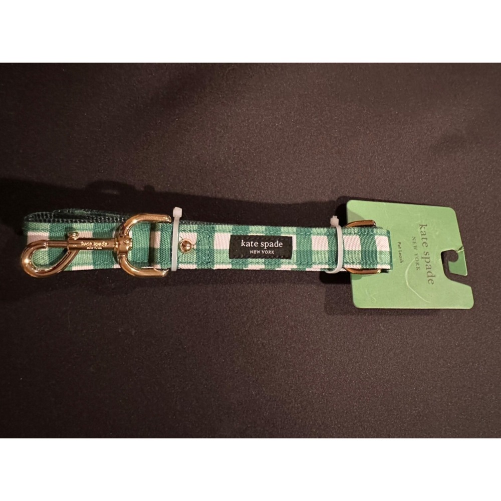 NWT Kate Spade New York Green Gingham Large Dog Leash